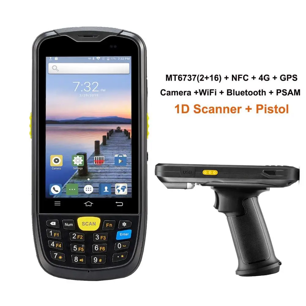 1D with Pistol Grip Android 6,0 прочный КПК 4G ручной терпинал POS 1D 2D NFC, rfid-считыватель Беспроводной штрих-кодов Сканер WIFI Bluetooth gps сборщик данных - Цвет: 1D with Pistol Grip