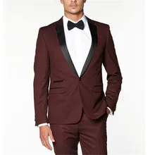New Burgundy Men Suits 2 Piece Black Notched Lapel One Button Blazer Suit Skinny Formal Party Groom Men's Tuxedo (Jackets+Pants) (1)