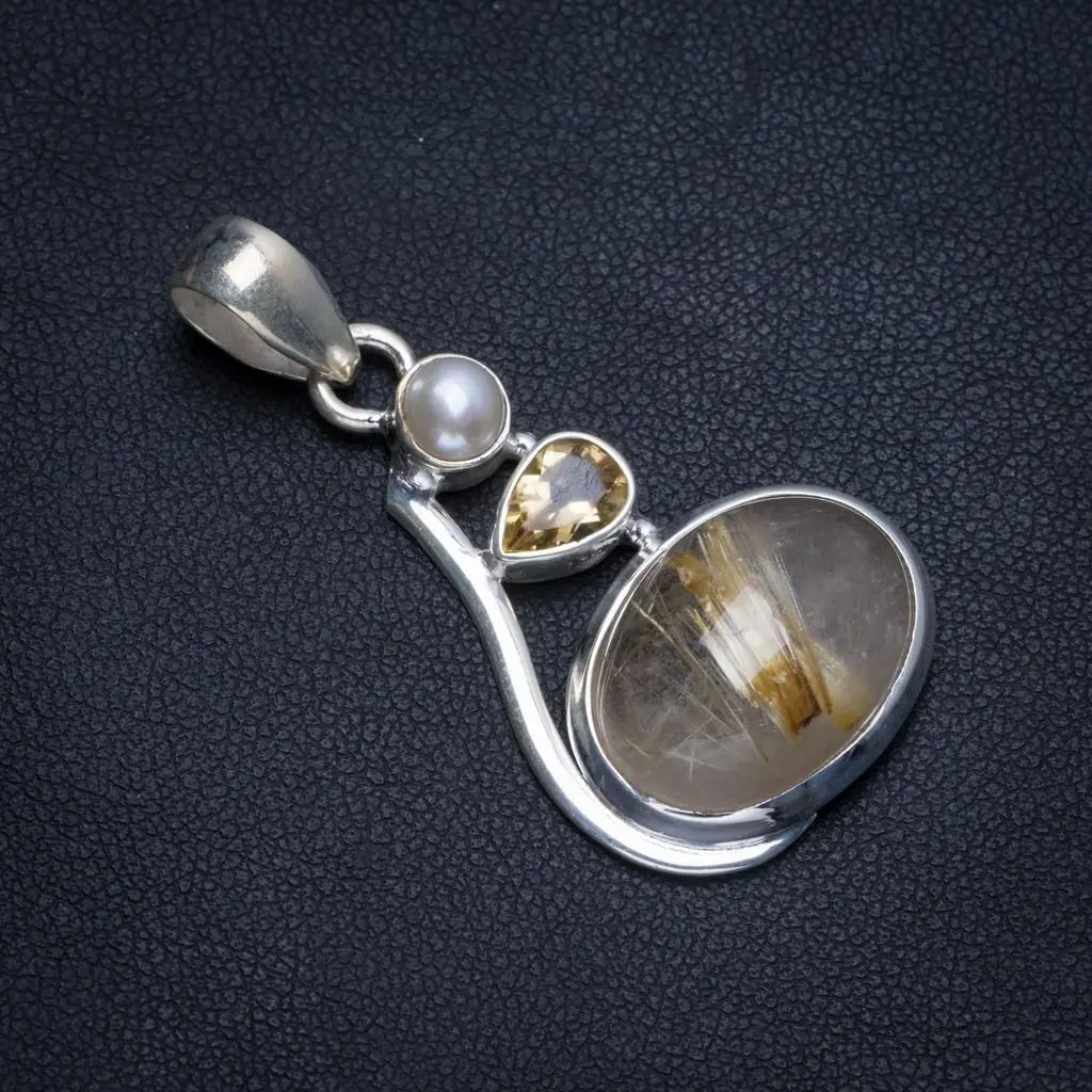 Натуральный Золотой Рутиловый Кварц цитрин и речной жемчуг уникальный 925 пробы