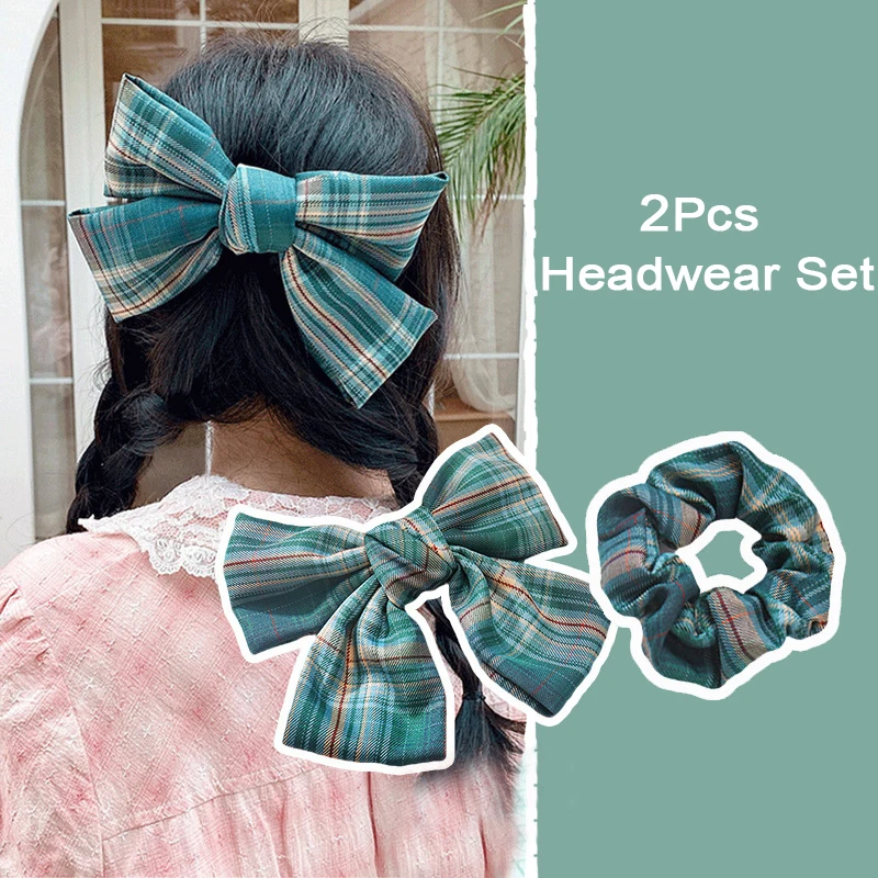 

10 Style Plaid Bow Hair Accessories Set Korean Hairpins Hair Bands Sweet Hair Rope Scrunchies Girl Hair Clips Headwear Barrettes