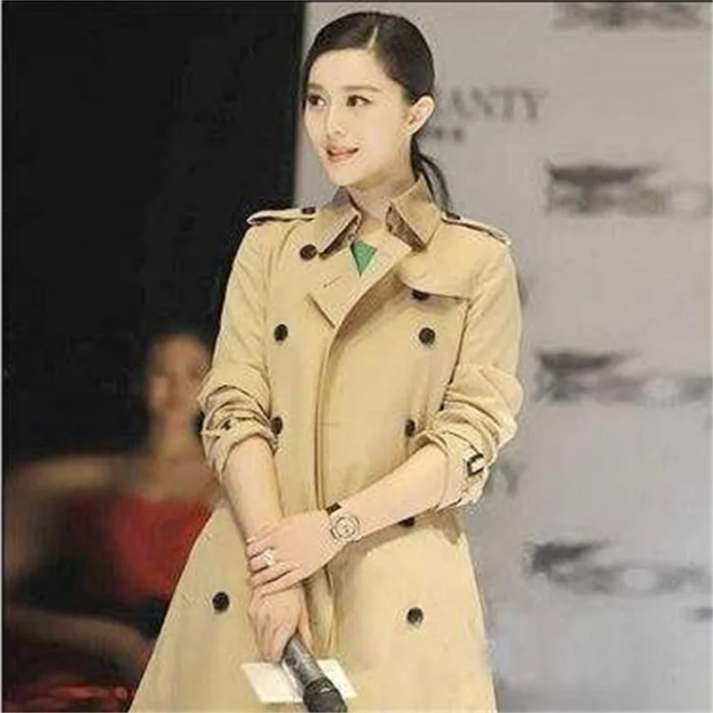 Classic trench coat women's mid-length clothes double-breasted British style classic khaki jacket плащ-тренч куртка женская осен