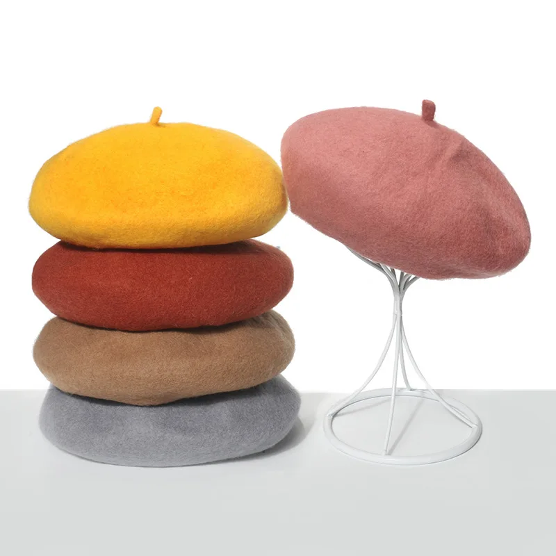 

lidafish All-match Autumn Winter Plain Vintage Berets Hats For Women French Style Artist Wool Warm Walking Cap