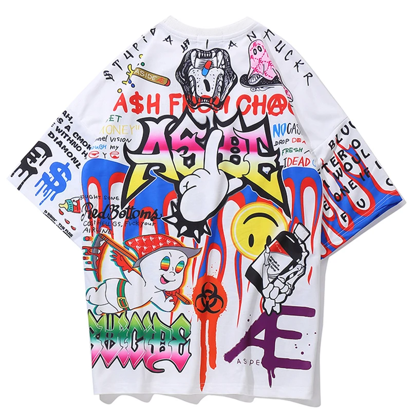 Футболка Mirecoo мужская с принтом граффити смешная хлопковая модная уличная одежда