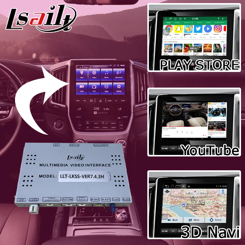 Pin-pin для Android/carplay интерфейсная коробка для Toyota Land Cruiser LC200 13-20 видео интерфейс с GVIF LVDS зеркальная ссылка