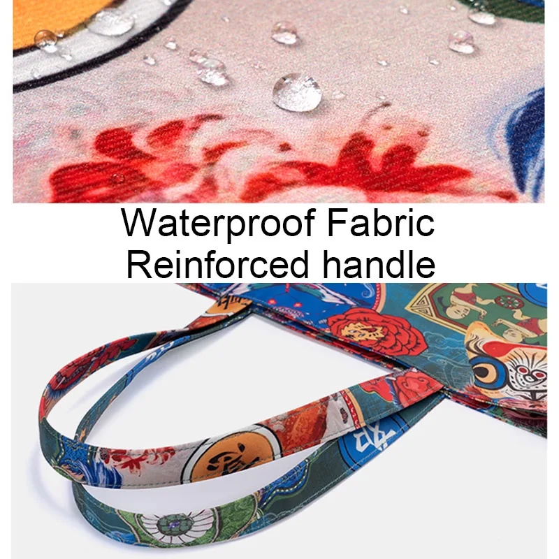 

MAH Chinese traditional printing tote bag for women shoulder bag girl waterproof Canvas shopping bags female Beach HandBags