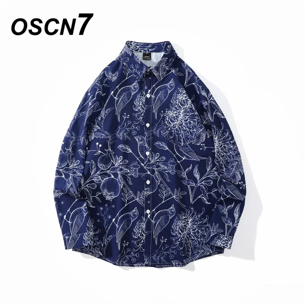

OSCN7 повседневная мужская рубашка с длинным рукавом и принтом, высокая уличная одежда 2021, осенняя женская рубашка, ретро рубашки, мужская руб...