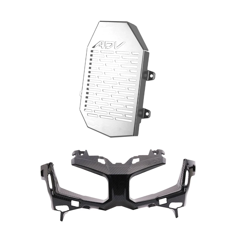 

NEW-Radiator Protective Cover Grill for ADV 150 Adv150 2019 2020 Silver & Carbon Fiber Motorcycle Headlight Cover