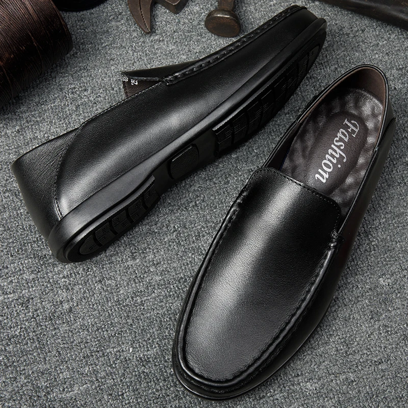 Туфли мужские деловые мокасины из натуральной кожи без застежки повседневные