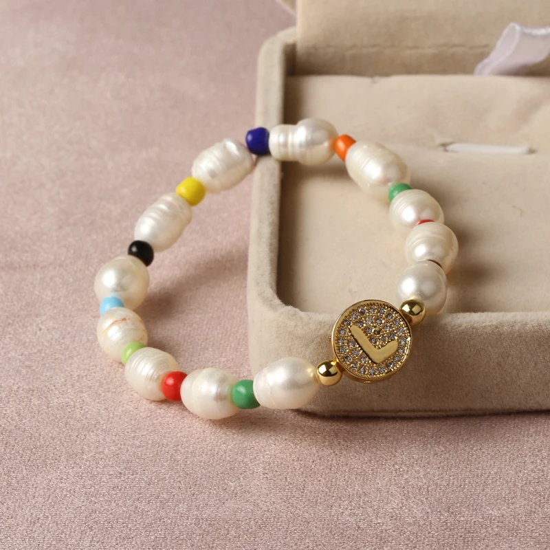 Женский браслет из натурального пресноводного жемчуга 26 букв|Плетеные браслеты|