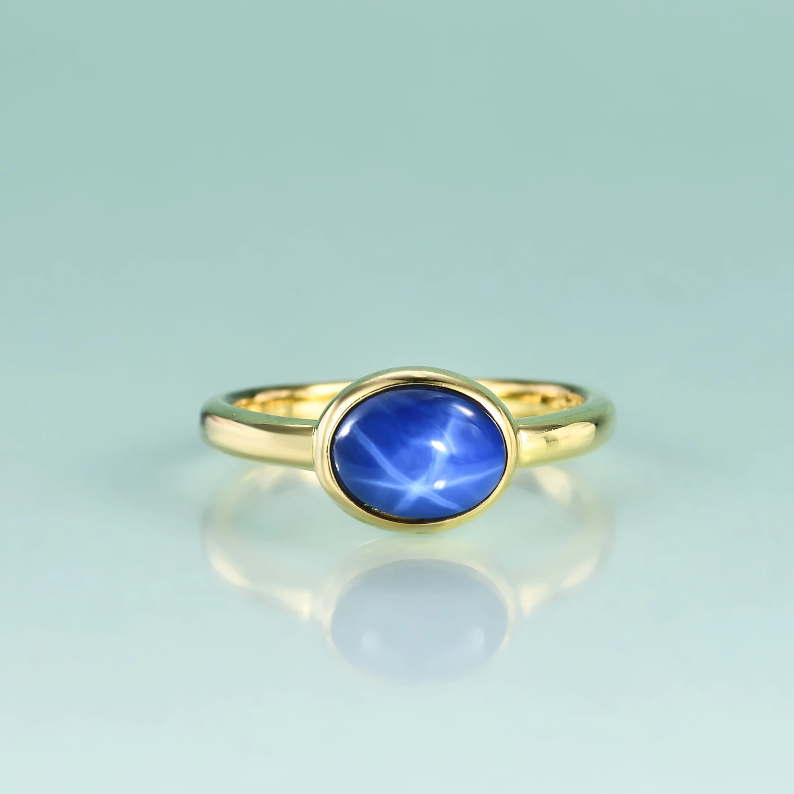 

Gem's Beauty 6X8mm Oval Cut Lab Star Sapphire Rings Bezel Setting 14K Gold Filling Sterling Silver Rings For Women Fine Jewelry
