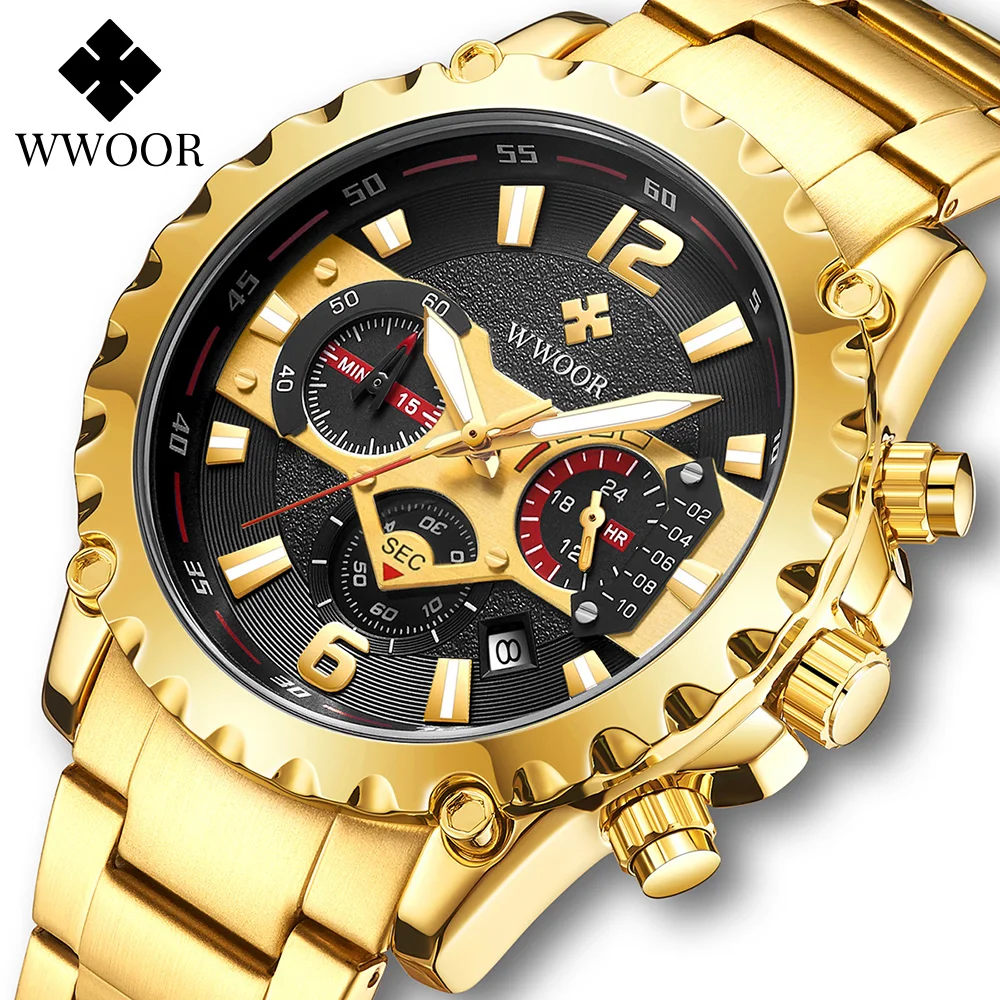 WWOOR New Creative Watches For Men 2021 Top Brand Luxury Gold Black Quartz Watch Men Sport Waterproof Wrist Watch Relojes Hombre  - buy with discount