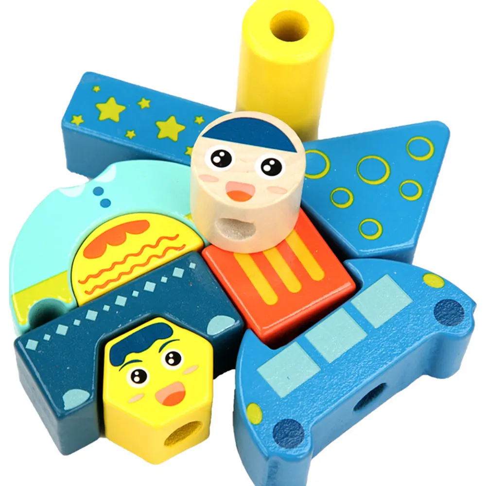 Children's Cartoon Building Block Stacking Toys Wooden Puzzles Day & Night Tower Shape Matching Games For kids Learning | Игрушки и