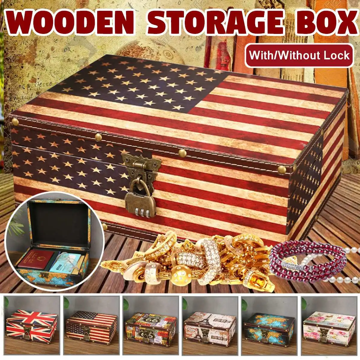Ретро Сундук с замком винтажный деревянный ящик для хранения античный стиль