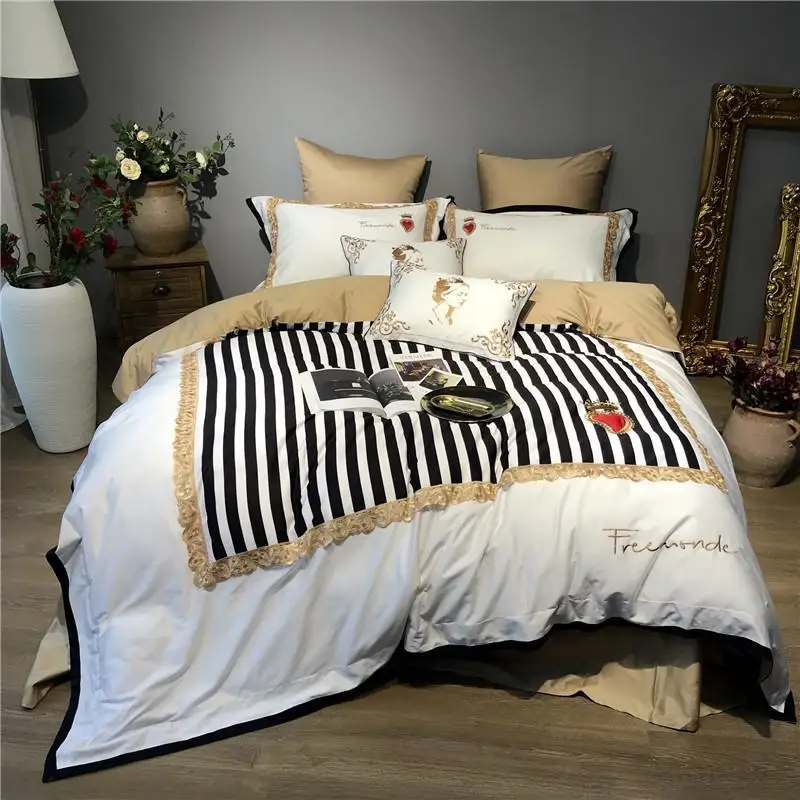 

J2 Black stripe Bedding Set King Queen Size 1/J/6pcs Bed Linen egyptian Cotton Duvet Cover Bed Sheet Set Pillowcases