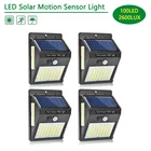 Уличная лампа на солнечной батарее с пассивным ИК датчиком движения, водонепроницаемый Солнечный фонарь с фокусом для украшения сада, уличного фонаря, 100 светодиодов
