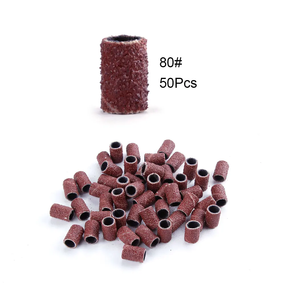 50pcs 80size 100 шт./компл. Шлифовальная Пилка Для ногтей резинки 80#120#180# для УФ-гель, акриловый лак для удаления дрель для ногтей биты аксессуары - Цвет: 50pcs 80size