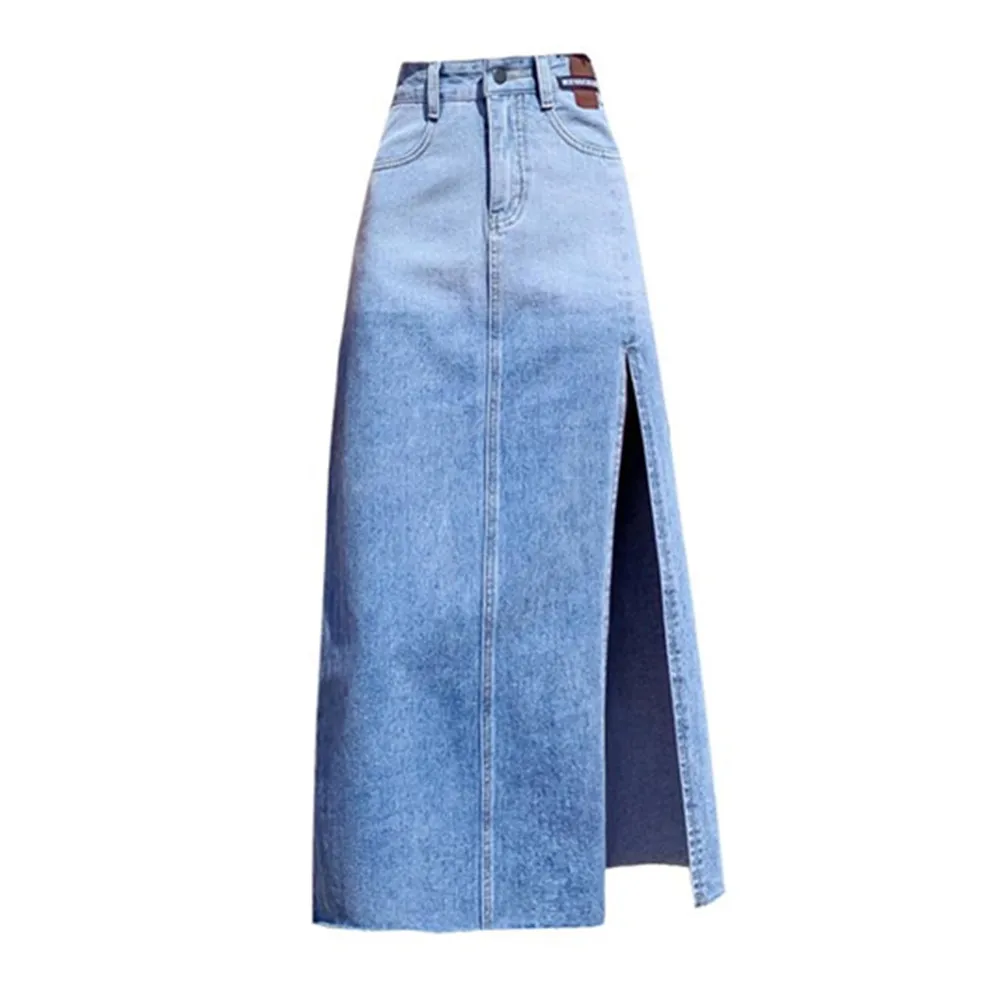 

2022 Fashion Women Long Skirt Denim High Waist Maxi Skirt Plus Size Vintage Goth Side Slit Jean Skirts Saia Jeans Feminina