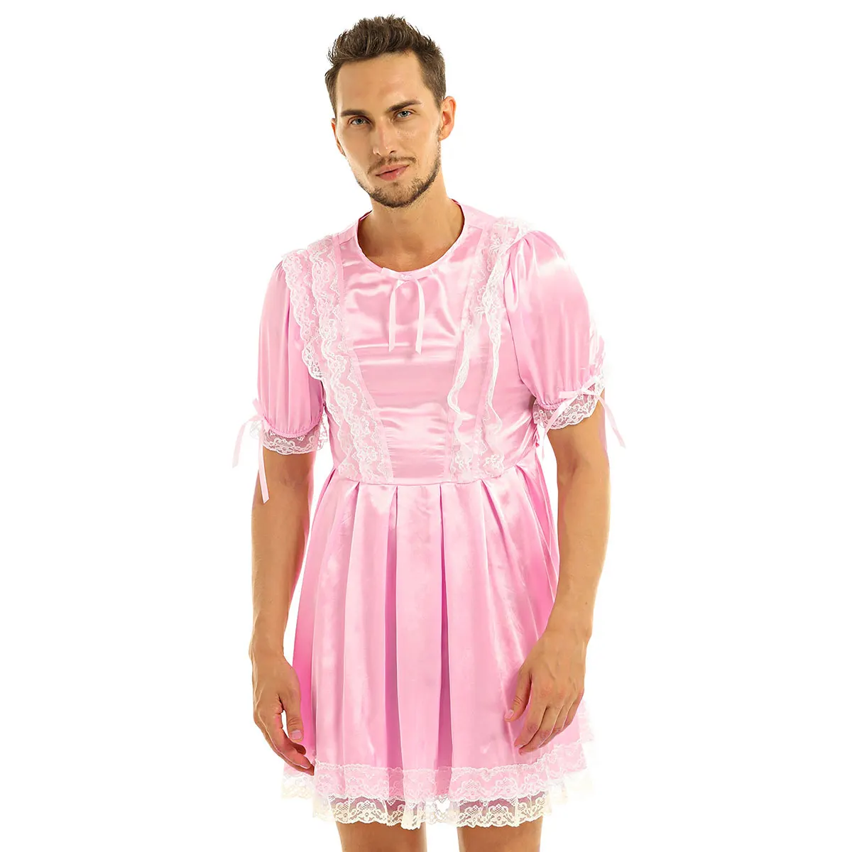 Iiniim/Дети Мальчики Для мужчин нижнее белье SISSY вечерние атласные Короткие с рукавами-фонариками; с отделкой из кружева сексуальное коктейльное платье пижамы для детей и взрослых, переодевания; большие размеры костюмы