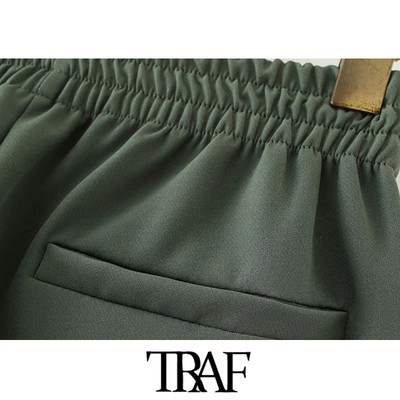 

TRAF Women Chic Fahsion Office Wear Straight Pants Vintage High Elasic Waist Female Ankle Trousers Mujer