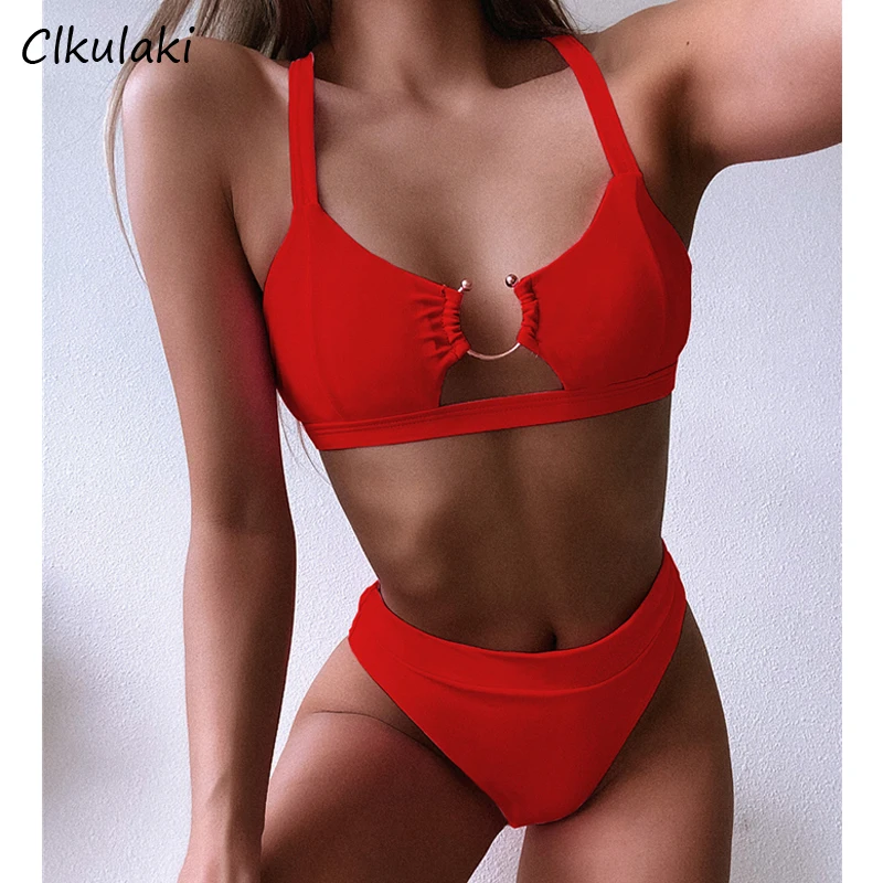 

Sexy High Waist Bikini Swimsuit Women Solid Swimwear 2021 Summer Beach Swimming Female Bandeau Bikini Set Brazilian Bathing Suit