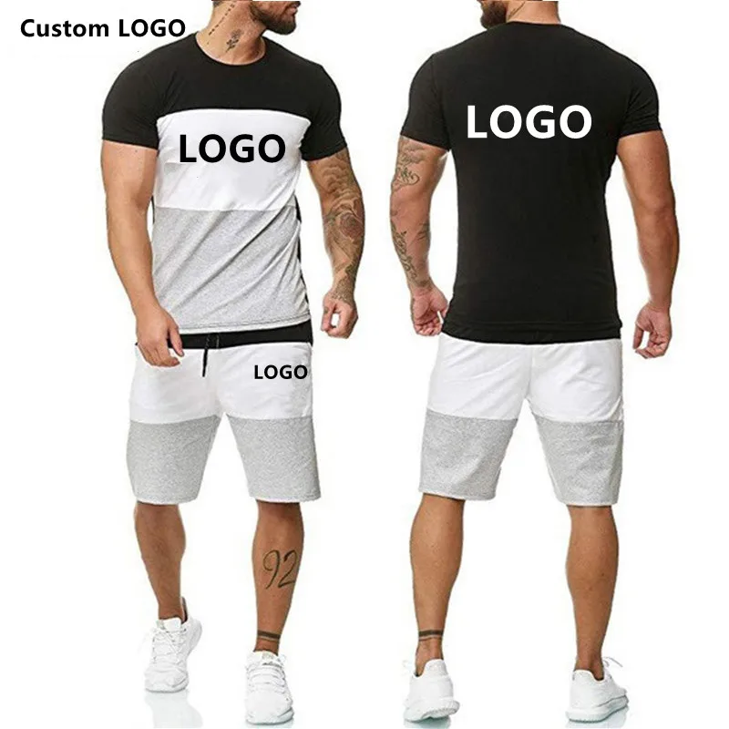 

Summer Men's Casual Short Sleeve + Shorts Customized LOGO 2-Piece Set Sports T-shirt Training Suit Beach Shorts Sports Suit S-6X