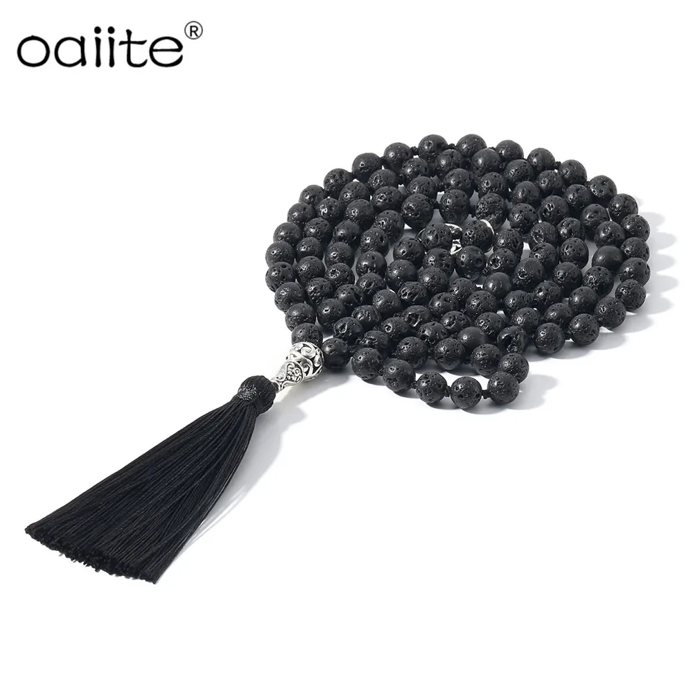 Mala Beads ожерелье медитация естественное Лава 108 ручное плетение Japa ожерелье-бусы с