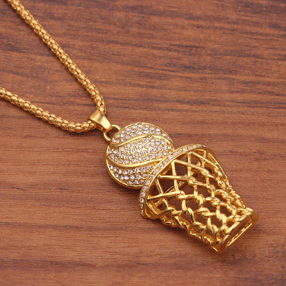 Ожерелье для баскетбола и обруча мужчин модное ожерелье с кулоном золотистого