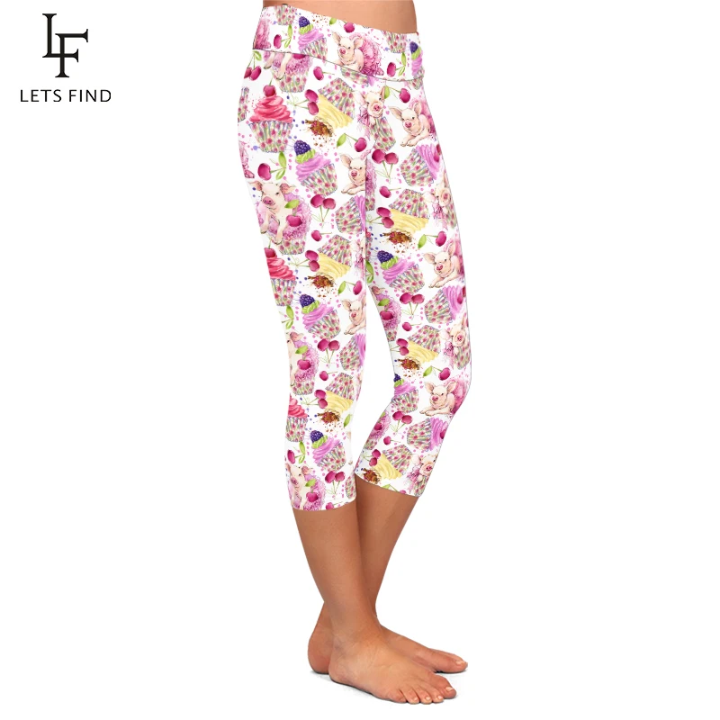 Женские леггинсы для фитнеса LETSFIND милые до середины икры с рисунком торта и