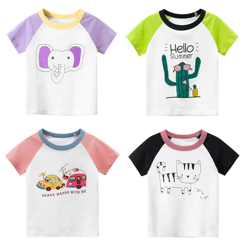 Хлопковая футболка с коротким рукавом для девочек 2 8 лет|Тройники| |