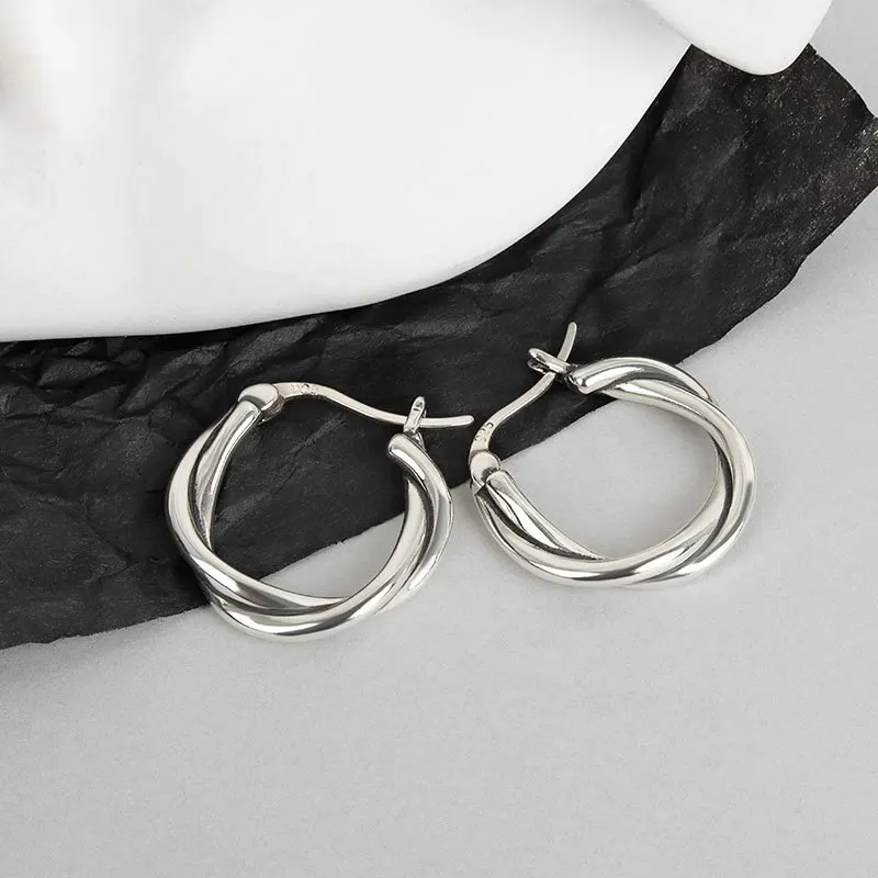 

925 Silver Needle Hypoallergenic Hoop Earring for Women Fashion Circle Huggie Jewelry Brincos Twist Ear Hoops Girls Gifts