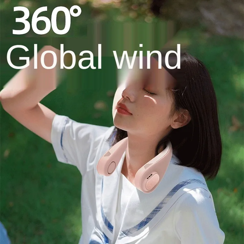 

Neck Hanging Small Fan USB Portable Mini Headwear Leafless Lazy Mute Neck Hanging Neck Cooling Fan