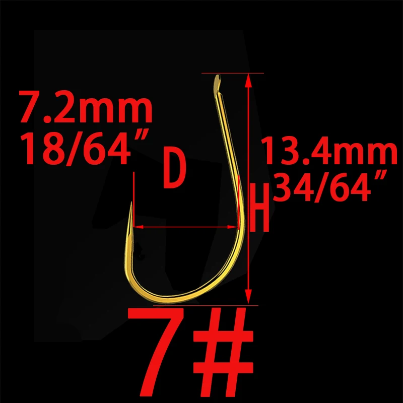 Non-barb Hook Size7 100 шт. Высокоуглеродистая сталь золотой рыболовный крючок Размер 1#2#3#4#5#6#7#8#9#10#11#12# рыболовные крючки для ловли карпа - Цвет: Non-barb Hook Size7