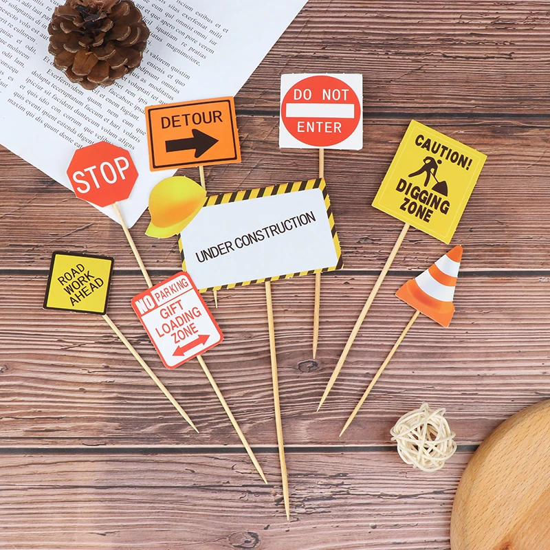 Милый Экскаватор Бульдозер торт Топпер мультфильм дорожные знаки с днем