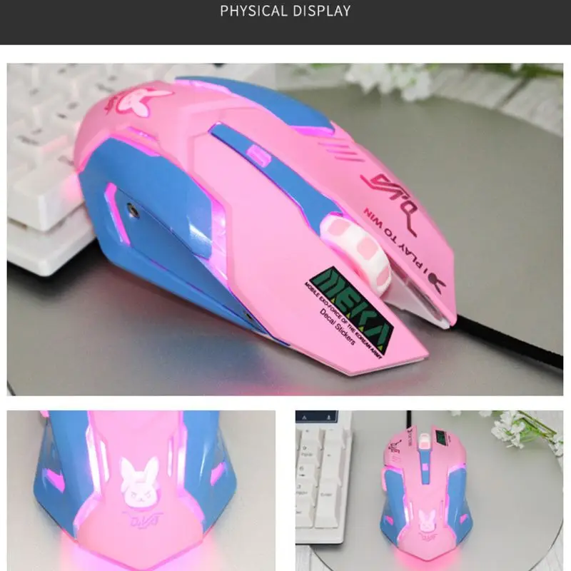 

Pink 6 Buttons 3200DPI Adjustable Gamer Wired Ergonomic LED Optical USB Computer Mouse for PC Laptop Notebook