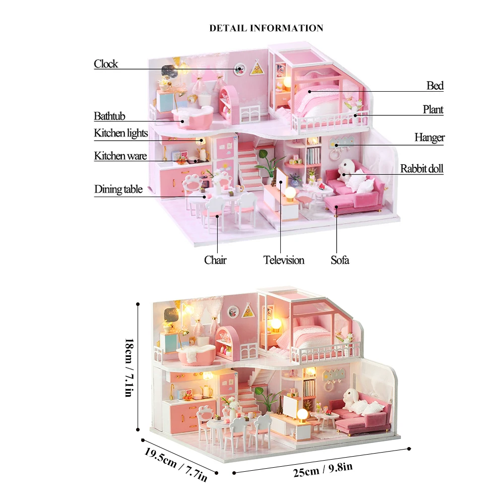 

DIY Miniature Dollhouse with Furniture and LED Lights 3D Wooden Doll House Birthdays Festivals Christmas Gifts