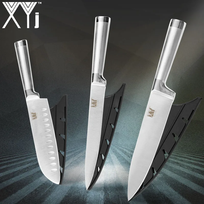 G. 3 Piece (887) XYj кухонные ножи для очистки овощей утилита Santoku шеф-повара нож для нарезки хлеба из нержавеющей стали " 8" " 5" 3," прямая ручка инструмент для приготовления пищи - Цвет: G. 3 Piece (887)