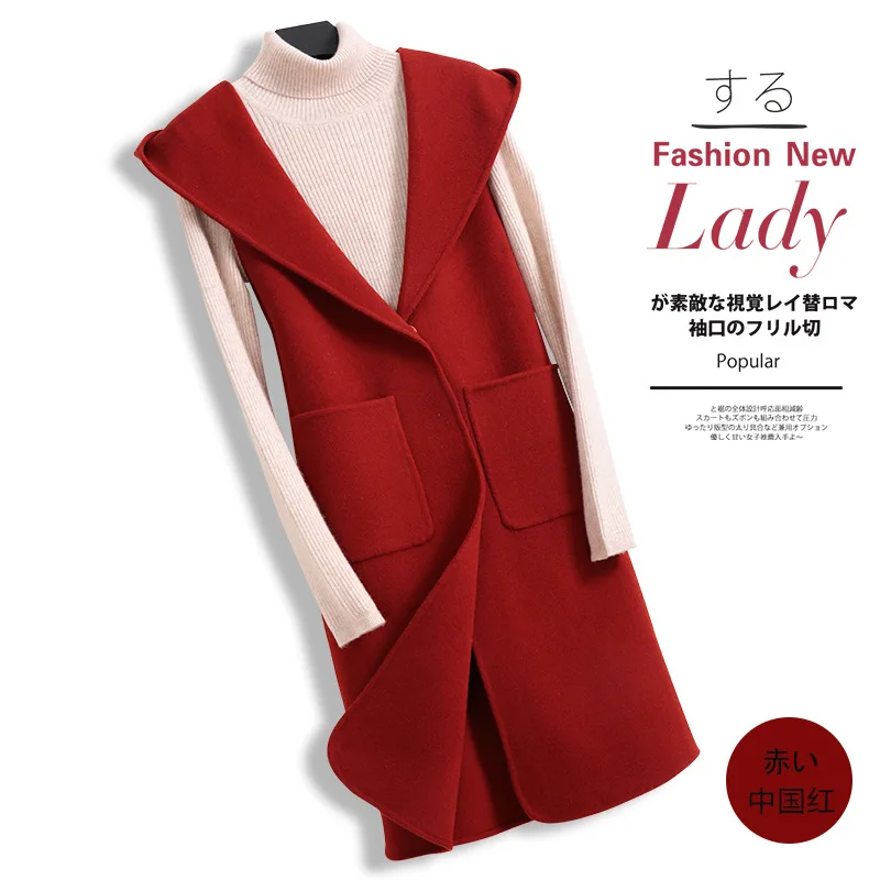 Женский жилет с капюшоном из 100% чистой шерсти женский тонкий шерстяной ручной