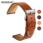 Ремешок для часов REMZEIM из натуральной кожи, быстросъемный наручный браслет, с серебристой стальной пряжкой, 16 мм 18 мм 20 мм 22 мм 24 мм