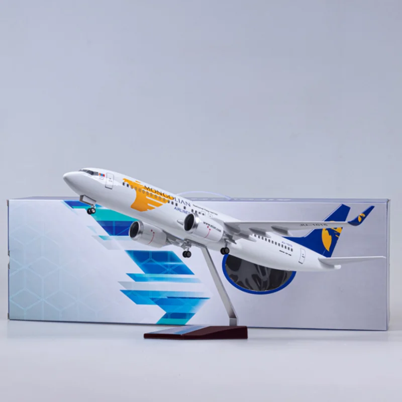 

about 47CM Airplane B737-800 Aircraft Mongolian Airline W Light and Wheel landing gears Diecast Plastic Resin Plane Model Toy
