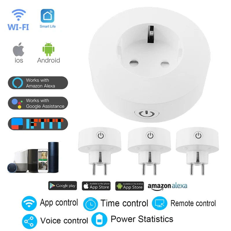

WiFi Smart Plug 10AEU Adapter PC Flame Retardant Wireless Remote Voice Control Power Monitor Timer Socket for Alexa Google Home