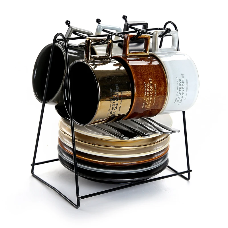 

6pcs Luxury Ceramic Coffee Cup and Saucer Set European High Quality Creative Minimalist Tea Cups Tazas De Cafe Drinkware DA60BYD