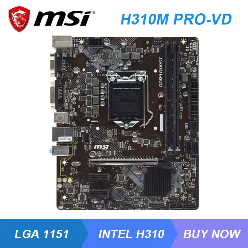 

MSI H310M PRO-VD LGA 1151 Intel H310 Desktop PC Motherboard DDR4 32GB PCI-E 3.0 DVI USB3.1 Micro ATX Core i7-8700K i5-8600K CPUS