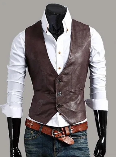 

2022 New Men's Slim PU Leather Waistcoat Simple Fashion Tailored Suit Waistcoat