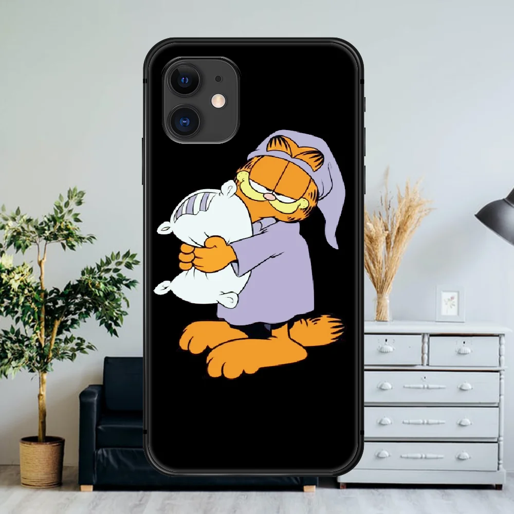 

Cartoon Cat garfield cute anime Phone Case For iPhone 4 4s 5 5S SE 5C 6 6S 7 8 Plus X XS XR 11 12 Mini Pro Max 2020 black Shell
