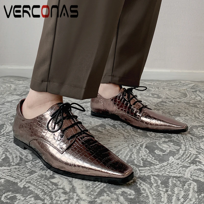 

VERCONAS модные лаконичные женские туфли на высоких каблуках, на шнуровке, на шнуровке сапоги на подъеме обувь женская весенняя обувь из натура...
