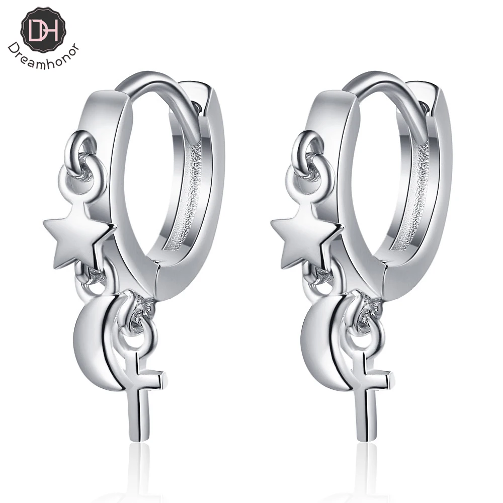 Модные серьги-клипсы Dreamhonor в Корейском стиле со звездами, Луной и крестом, ювелирные изделия
