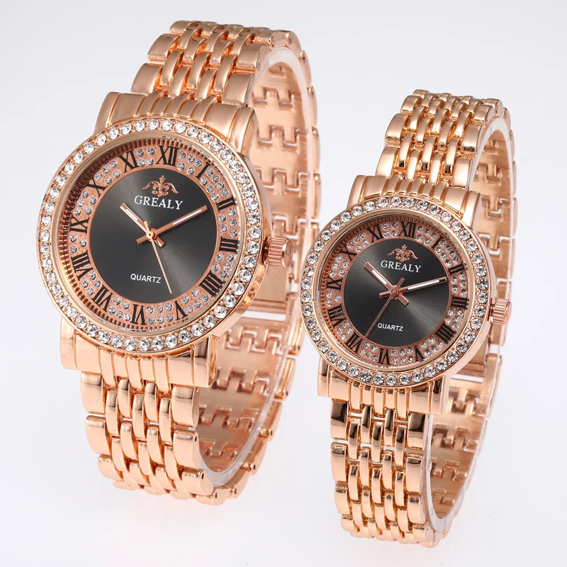 

Montres Femme Retro Dial Rhinestone Couple Watches Stainless Steel Man Ladies Luxury Quartz Wristwatch Lovers Watch Gift