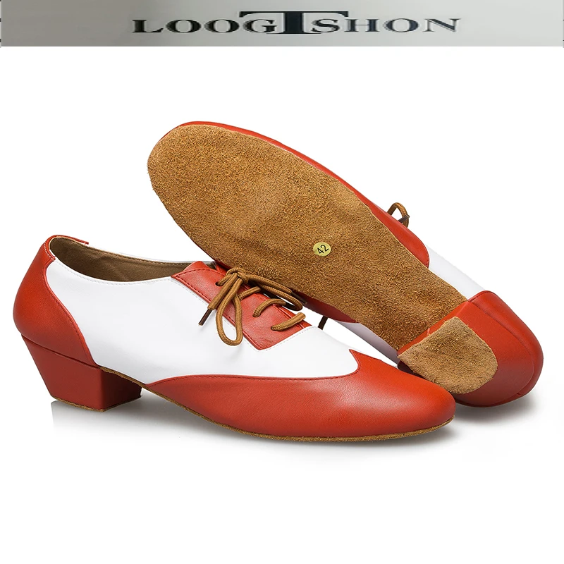 LOOGTSHON Black W Men's Black leather ballroom dance shoes Flats Modern dance shoes Tango Party Wedding Square dance shoes