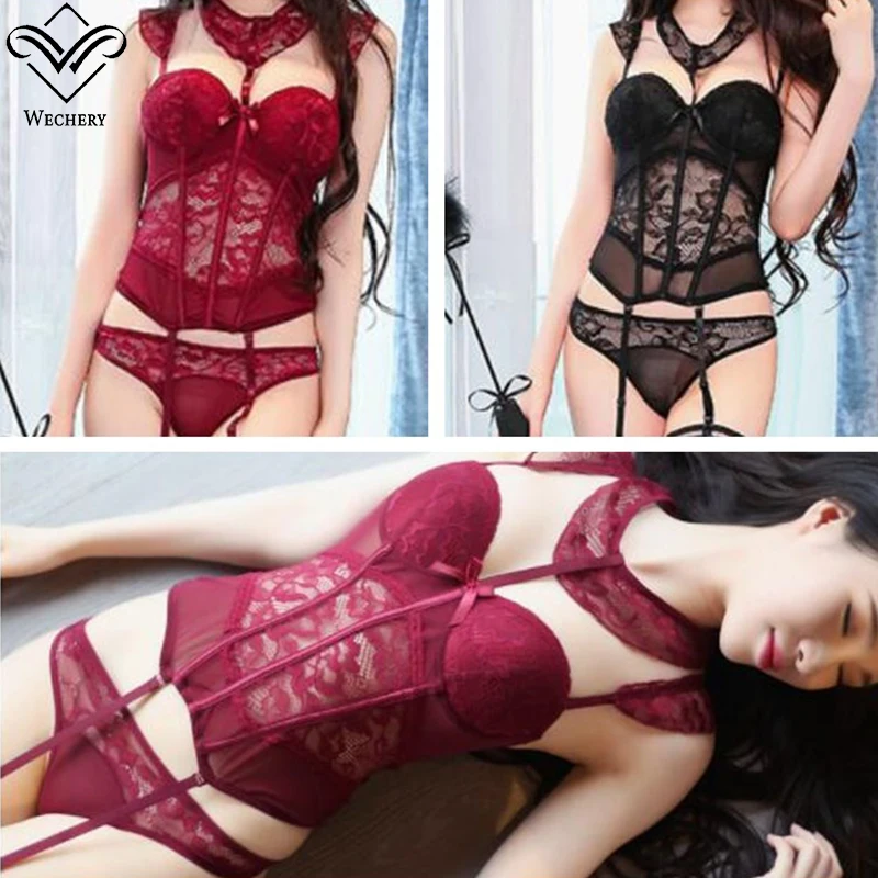 Женский красный корсет Wechery сексуальный кружевной сетчатый топы пуш-ап Черные