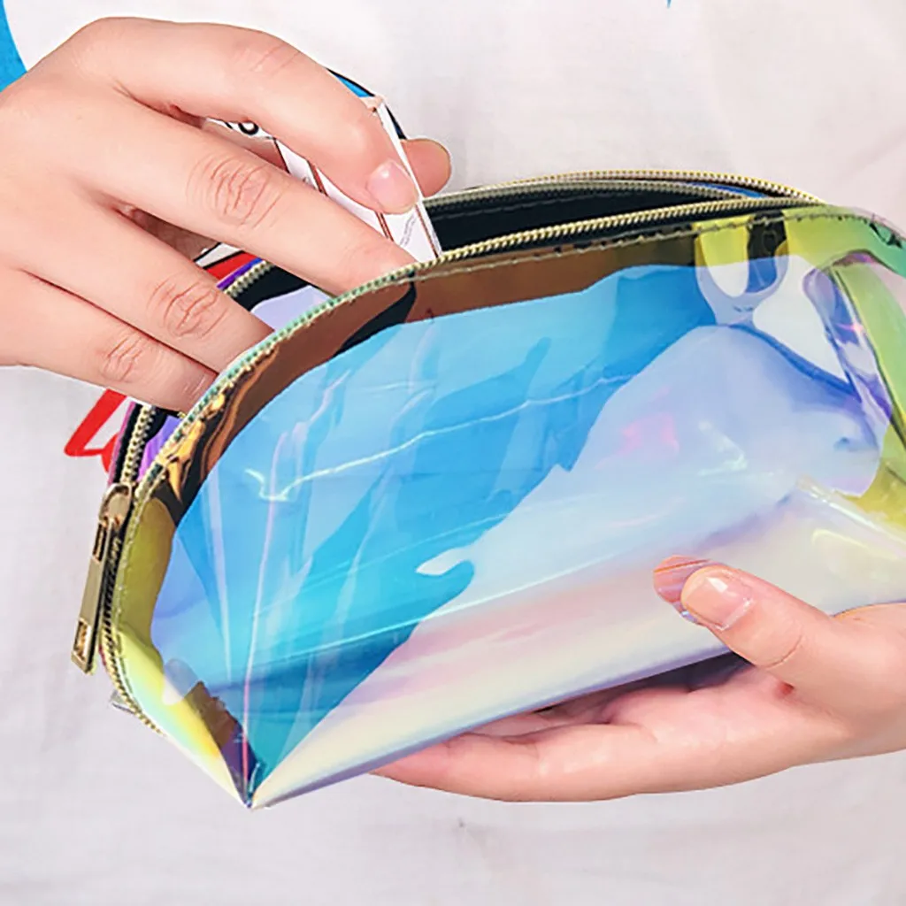 Женская модная Лазерная волшебная сумка для макияжа прозрачная гелевая Сумка